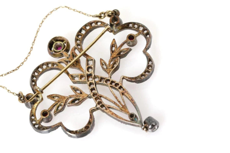 Collier Collier Art nouveau avec diamants et rubis synthétiques en or 14 carats 58 Facettes 10234