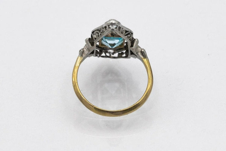 Bague 55 Art Déco - Bague en or jaune, platine, aigue-marine et diamants 58 Facettes 9831