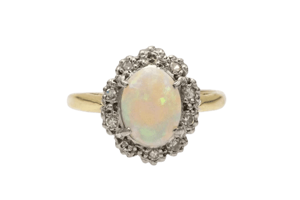 Bague 54 Bague vintage en or jaune et platine avec opale et diamants 58 Facettes 10608
