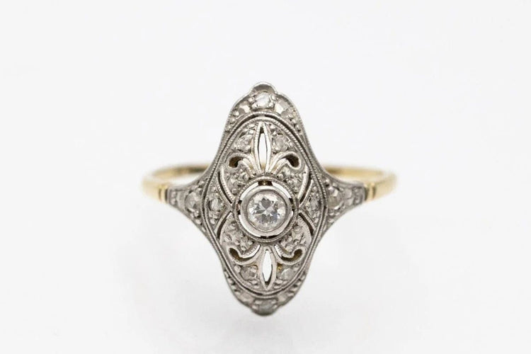 Bague 61 Bague Art déco en or jaune, platine et diamants 58 Facettes 10634