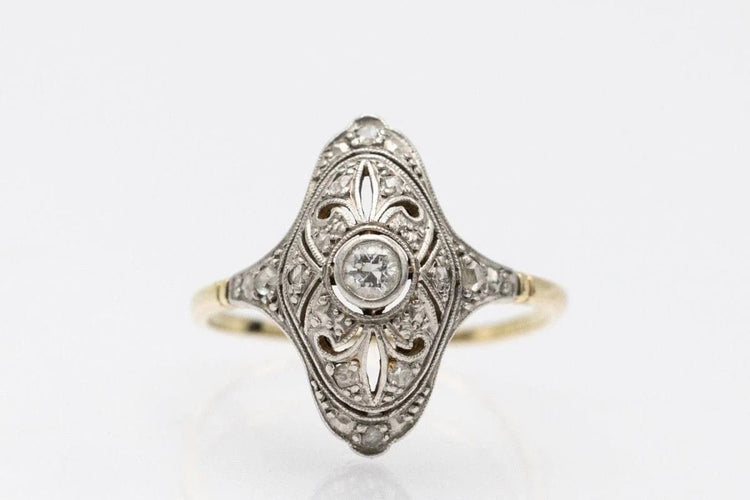 Bague 61 Bague Art déco en or jaune, platine et diamants 58 Facettes 10634