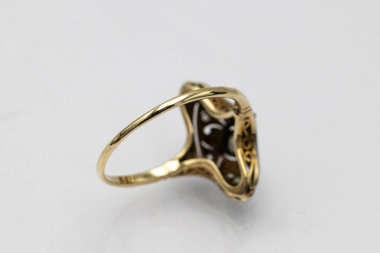 Bague 61 Bague Art déco en or jaune, platine et diamants 58 Facettes 10634
