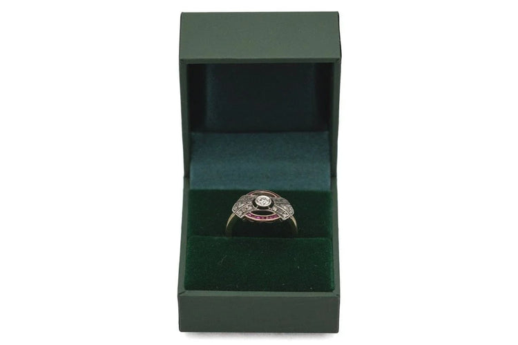 Bague 56 Bague Art déco en or jaune, diamants et rubis synthétiques roses 58 Facettes 9335