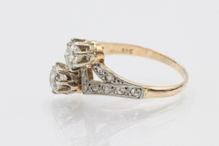 Bague 57 Toi et Moi - Bague en or blanc et jaune avec diamants 58 Facettes 11220