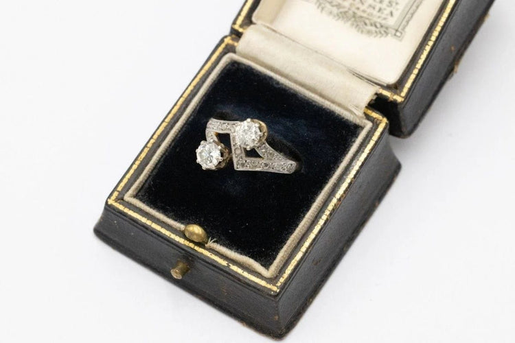 Bague 57 Toi et Moi - Bague en or blanc et jaune avec diamants 58 Facettes 11220
