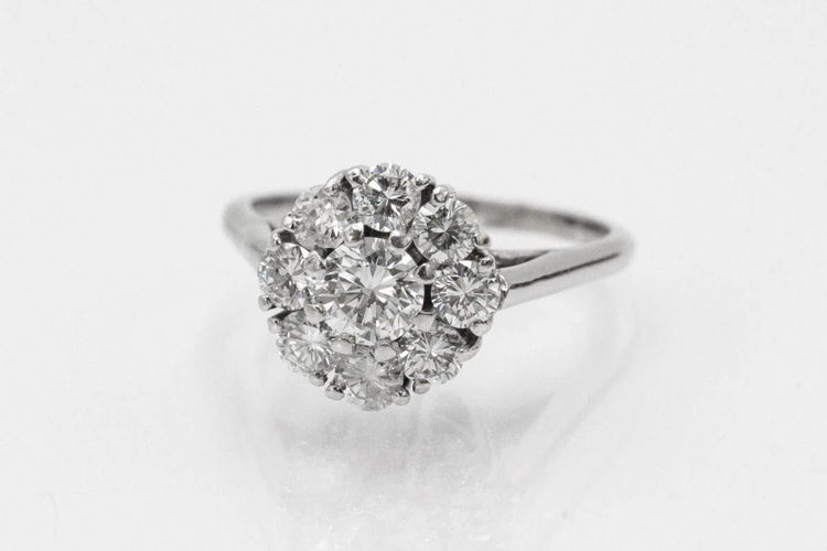Bague 55 Bague fleur en or blanc et platine sertie de diamants 58 Facettes 11263