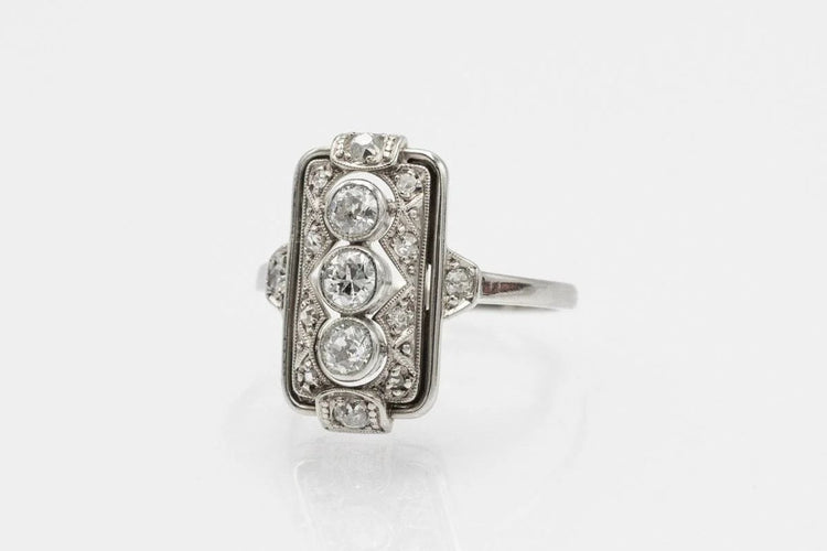 Bague 54 Bague Art déco en or blanc 14 ct et platine, diamants 58 Facettes KLD1
