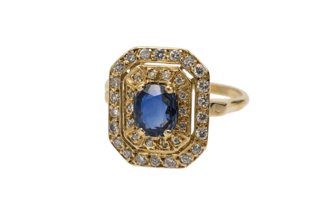 Bague 53 Bague en or jaune avec saphir ovale et diamants 58 Facettes 11262