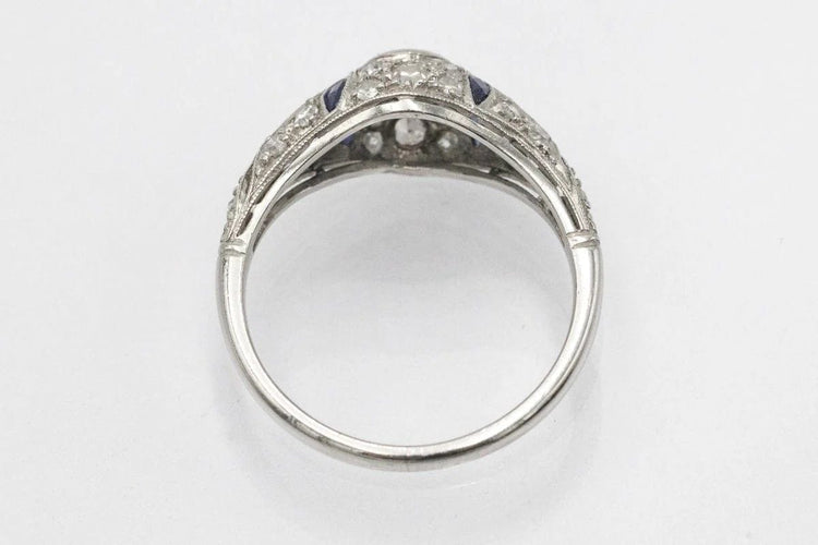 Bague Bague Art déco en platine sertie de diamants et saphirs synthétiques 58 Facettes 11324
