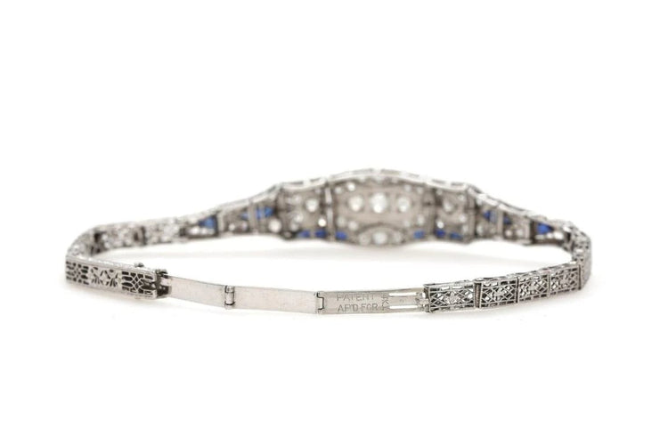 Bracelet Bracelet Art déco en or blanc 14 carats avec diamants et saphirs synthétiques 58 Facettes 11767