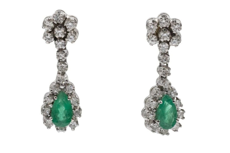 Boucles d'oreilles Boucles d’oreilles pendantes en or blanc 14 carats, émeraudes et diamants 58 Facettes 11569