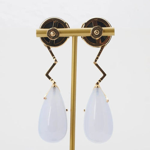 Boucles d'oreilles Boucles d’oreilles en or jaune 750, nacre, calcédoine et rubis 58 Facettes