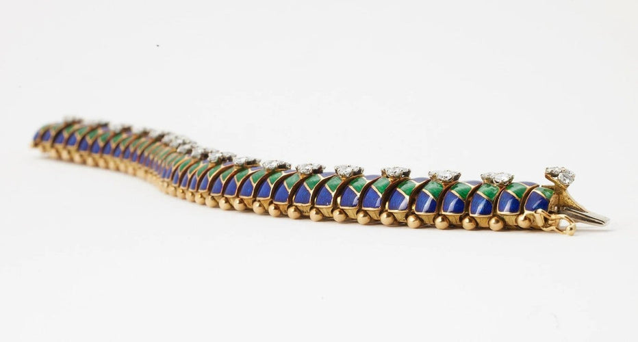 Bracelet Bracelet en or jaune 18 carats, diamants et émail 58 Facettes