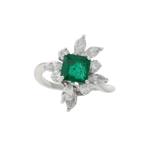 Bague 52 Bague émeraude et diamants en or blanc 750 58 Facettes