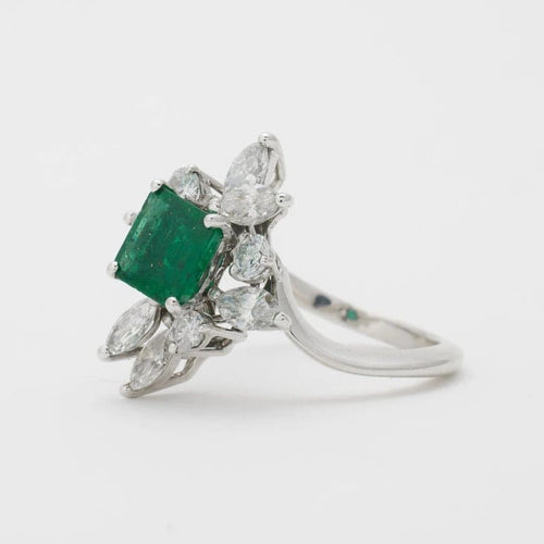 Bague 52 Bague émeraude et diamants en or blanc 750 58 Facettes