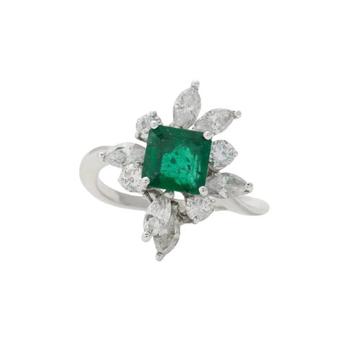 Bague 52 Bague émeraude et diamants en or blanc 750 58 Facettes