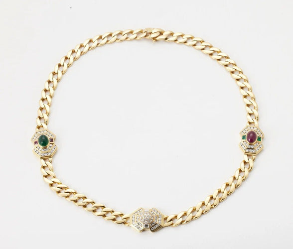 Collier Collier en or jaune 750/1000, diamants, rubis et émeraude 58 Facettes