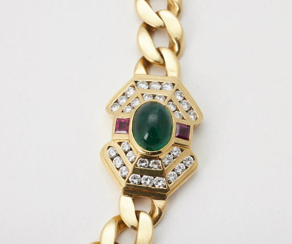 Collier Collier en or jaune 750/1000, diamants, rubis et émeraude 58 Facettes