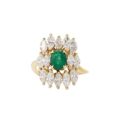 Bague 56 Bague émeraude et diamants navettes en or jaune 750 58 Facettes