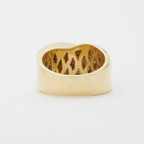Bague 55 Bague en or jaune 750 avec rubis et diamants 58 Facettes