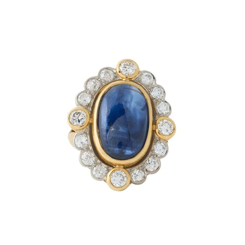 Bague 52 Bague Pompadour saphir cabochon et diamants en or jaune 58 Facettes