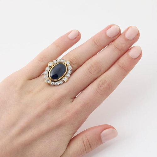 Bague 52 Bague Pompadour saphir cabochon et diamants en or jaune 58 Facettes