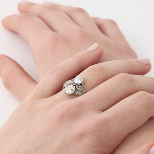 Bague 53 Art déco - Bague en platine 950 sertie de diamants 58 Facettes
