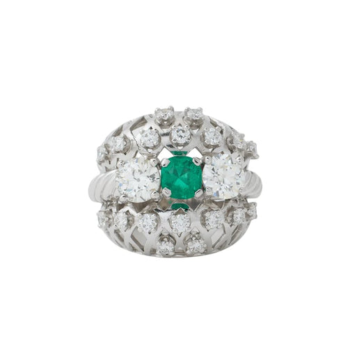 Bague 50 Bague Art déco en platine avec émeraude et diamants 58 Facettes