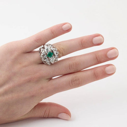 Bague 50 Bague Art déco en platine avec émeraude et diamants 58 Facettes