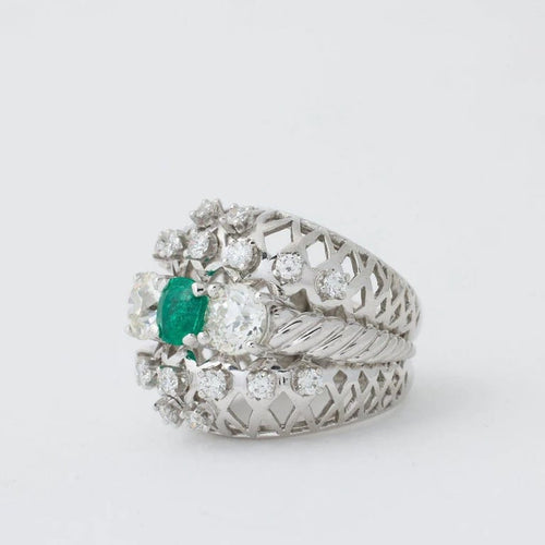 Bague 50 Bague Art déco en platine avec émeraude et diamants 58 Facettes