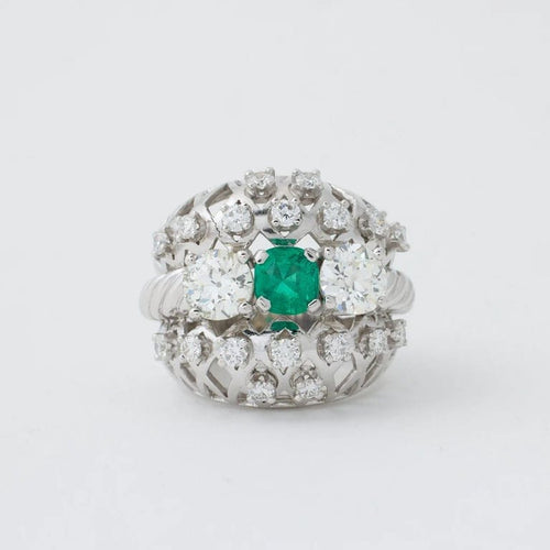 Bague 50 Bague Art déco en platine avec émeraude et diamants 58 Facettes