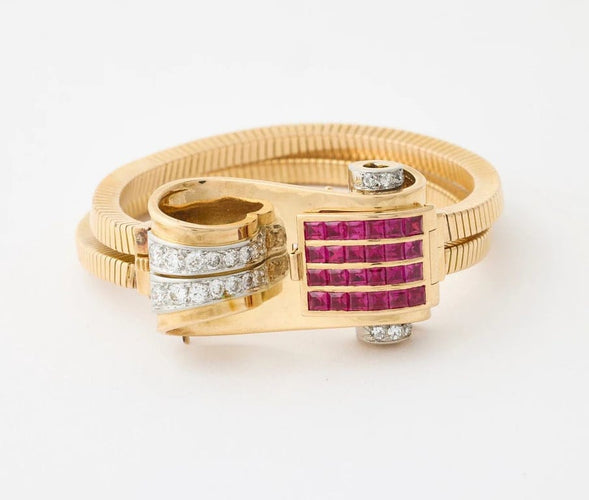 Montre Montre bracelet 1950 en or jaune et platine, diamants 58 Facettes