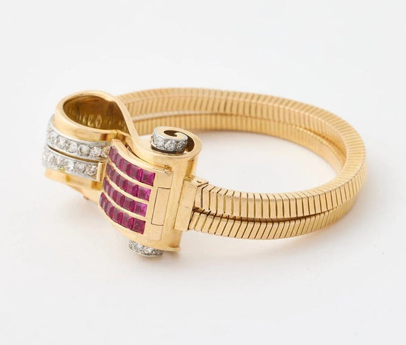 Montre Montre bracelet 1950 en or jaune et platine, diamants 58 Facettes