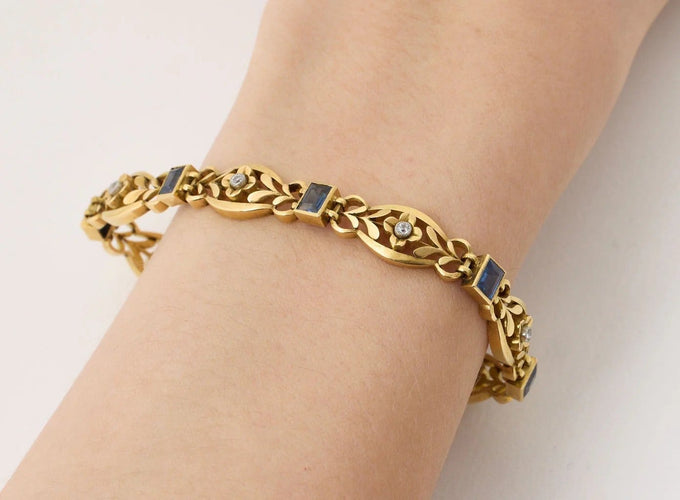 Bracelet Bracelet Belle Époque en or avec diamants et corindons synthétiques 58 Facettes