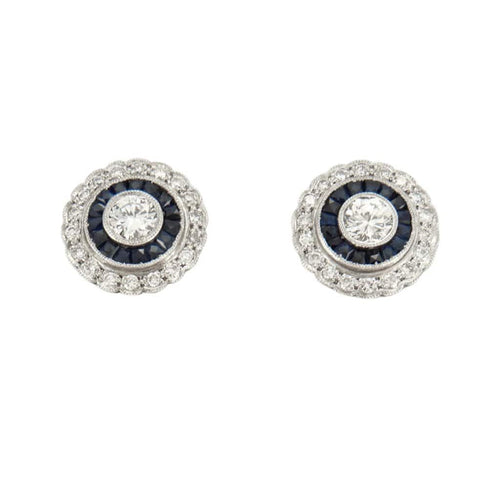 Boucles d'oreilles Boucles d’oreilles Art déco en platine 950 avec diamants et saphirs 58 Facettes A2551