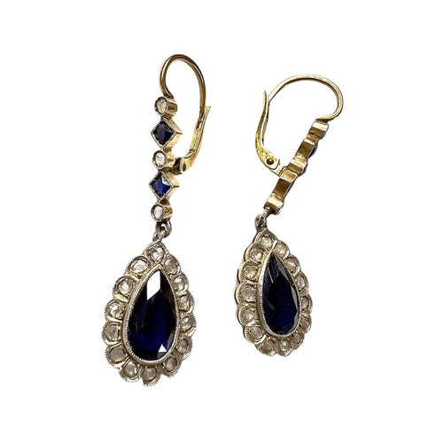 Boucles d'oreilles Art déco - Boucles d’oreilles en or 18 ct et platine, saphirs et diamants 58 Facettes A2636(873)