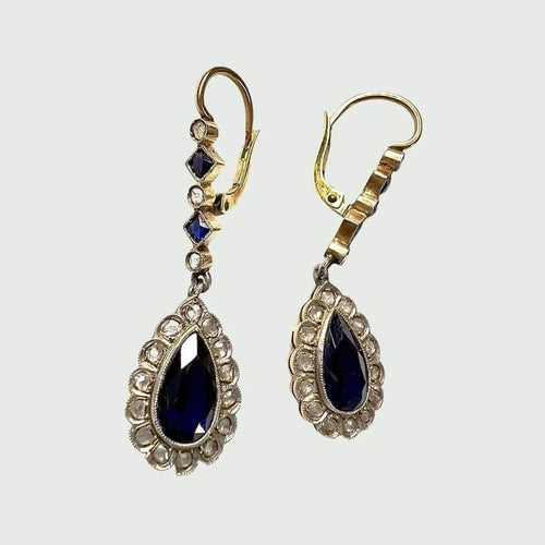 Boucles d'oreilles Art déco - Boucles d’oreilles en or 18 ct et platine, saphirs et diamants 58 Facettes A2636(873)