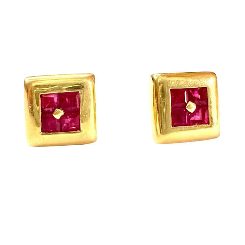 Boucles d'oreilles Boucles d'oreilles contemporaines en or 18k et rubis 58 Facettes Q913A
