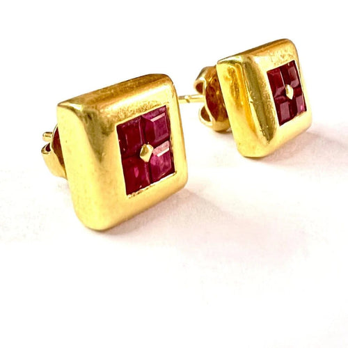Boucles d'oreilles Boucles d'oreilles contemporaines en or 18k et rubis 58 Facettes Q913A