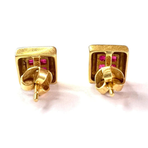 Boucles d'oreilles Boucles d'oreilles contemporaines en or 18k et rubis 58 Facettes Q913A