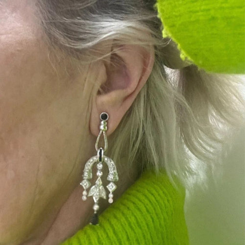 Boucles d'oreilles Art déco - Boucles d’oreilles en platine 950 saphirs et diamant 58 Facettes 814A