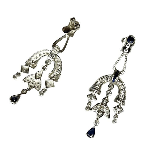 Boucles d'oreilles Art déco - Boucles d’oreilles en platine 950 saphirs et diamant 58 Facettes 814A