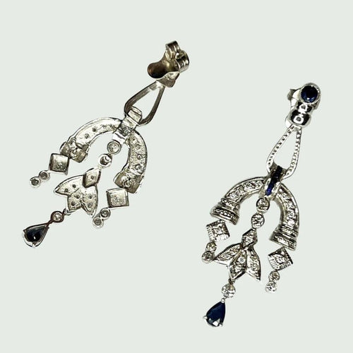 Boucles d'oreilles Art déco - Boucles d’oreilles en platine 950 saphirs et diamant 58 Facettes 814A