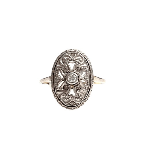 Bague 57 Bague Art déco en or 18K et platine avec diamants 58 Facettes Q810