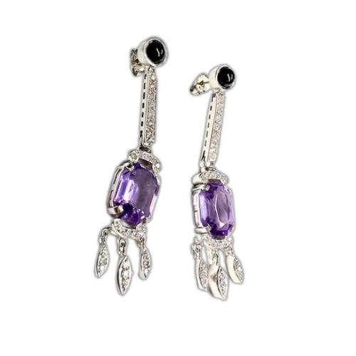 Boucles d'oreilles Boucles d'oreilles style Art déco en or blanc 18 carats, diamants, onyx et améthystes 58 Facettes Q17B