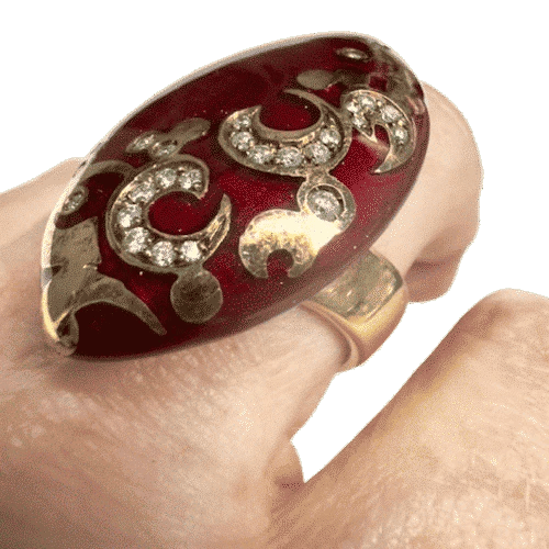 Bague 54 Bague du XXe siècle en or 18 k avec diamants et émail rouge 58 Facettes Q111B(947)