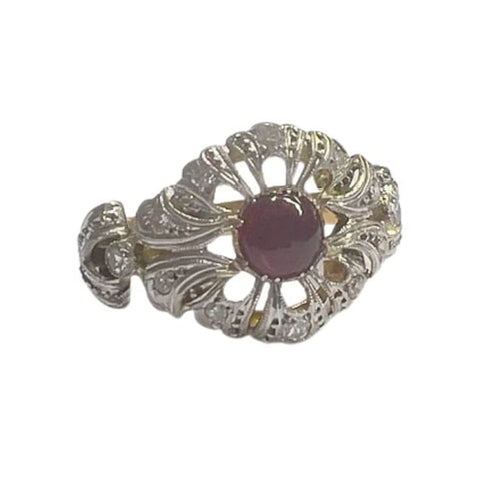 Bague 55 Bague Art déco - Diamants et rubis cabochon en or 18 kts et platine 58 Facettes Q197B