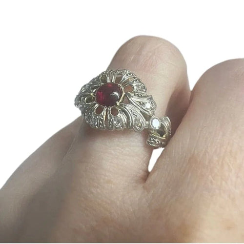 Bague 55 Bague Art déco - Diamants et rubis cabochon en or 18 kts et platine 58 Facettes Q197B