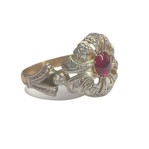 Bague 55 Bague Art déco - Diamants et rubis cabochon en or 18 kts et platine 58 Facettes Q197B