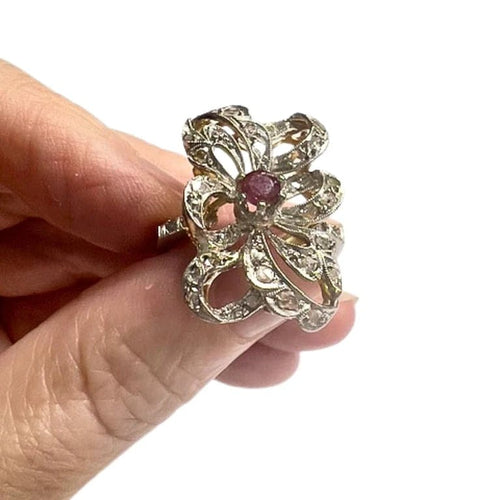 Bague 58.5 Bague Art déco en or 18 ct et platine avec diamants et rubis 58 Facettes Q177B